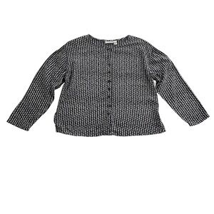 Putumayo Ditsy Floral Button Down Blouse Sz M Black Green 90s Earthy Retro VTG